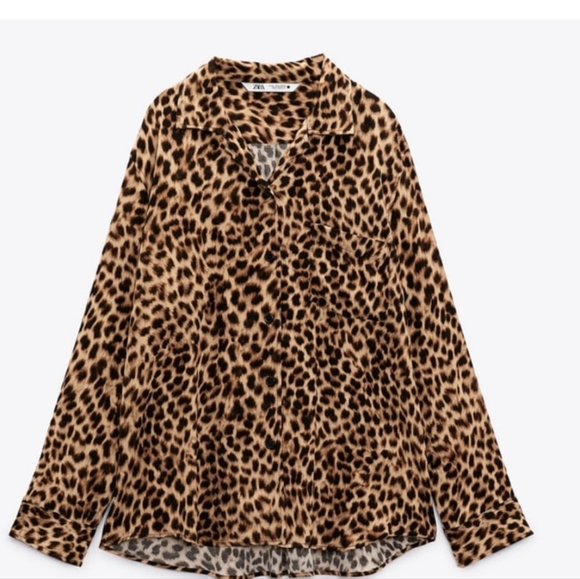 ZARA Leopard Print Button Down Blouse - Picture 1 of 5